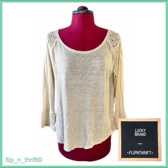 Lucky Brand Tops - 🍀LUCKY BRAND Beige Long Sleeve w/Lace